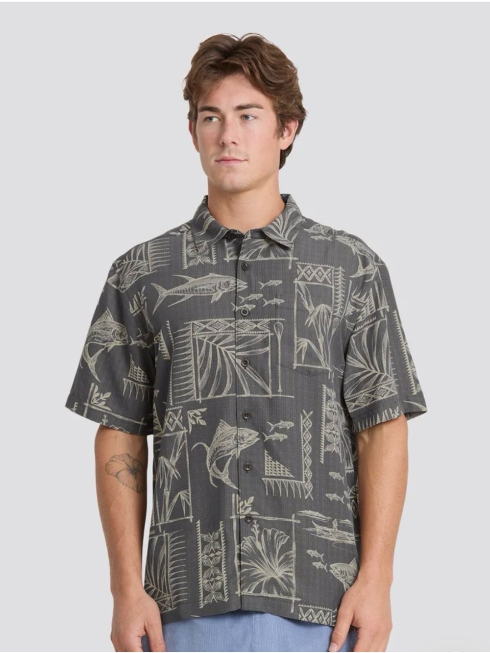 Quiksilver Charcoal Gray Printed Short-Sleeve Button-Down Shirt